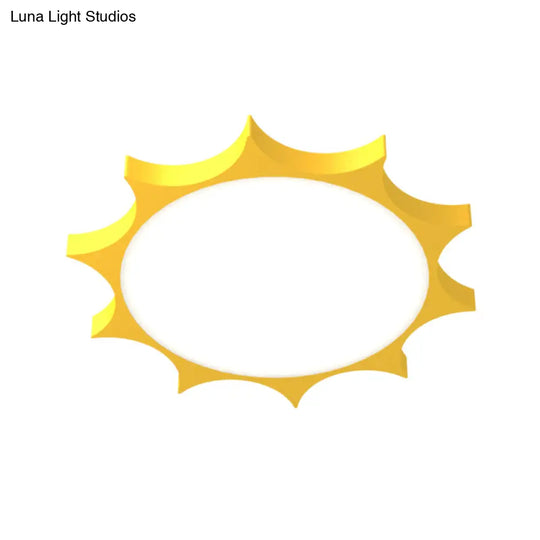 Kindergarten Yellow Sun Flush Mount Led Ceiling Light With Acrylic: Simple & Stylish Fixture