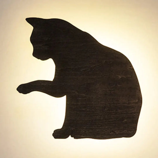 Kitten Kid Led Wall Sconce - Wood Animal Design Black Finish / C