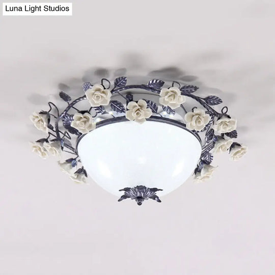 Korean Flower Bowl Led Ceiling Light For Living Room - White Glass Flush Mount Spotlight (20/25