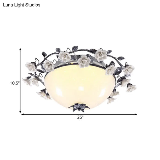 Korean Flower Bowl Led Ceiling Light For Living Room - White Glass Flush Mount Spotlight (20/25