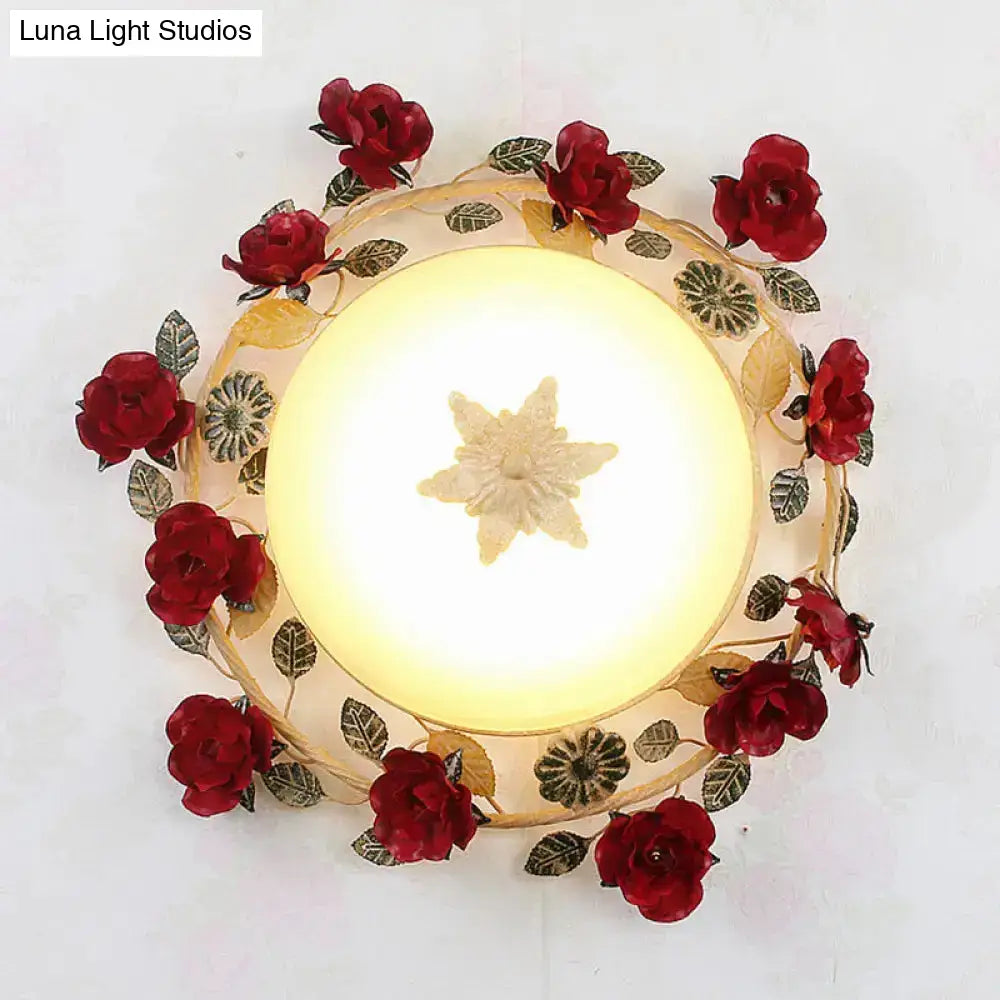 Korean Flower Frosted White Flush Mount Ceiling Light - 12’/16’ W Bowl Living Room Fixture