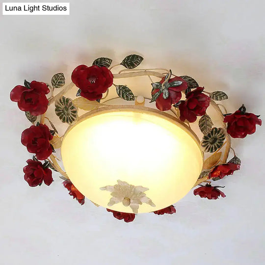 Korean Flower Frosted White Flush Mount Ceiling Light - 12’/16’ W Bowl Living Room Fixture