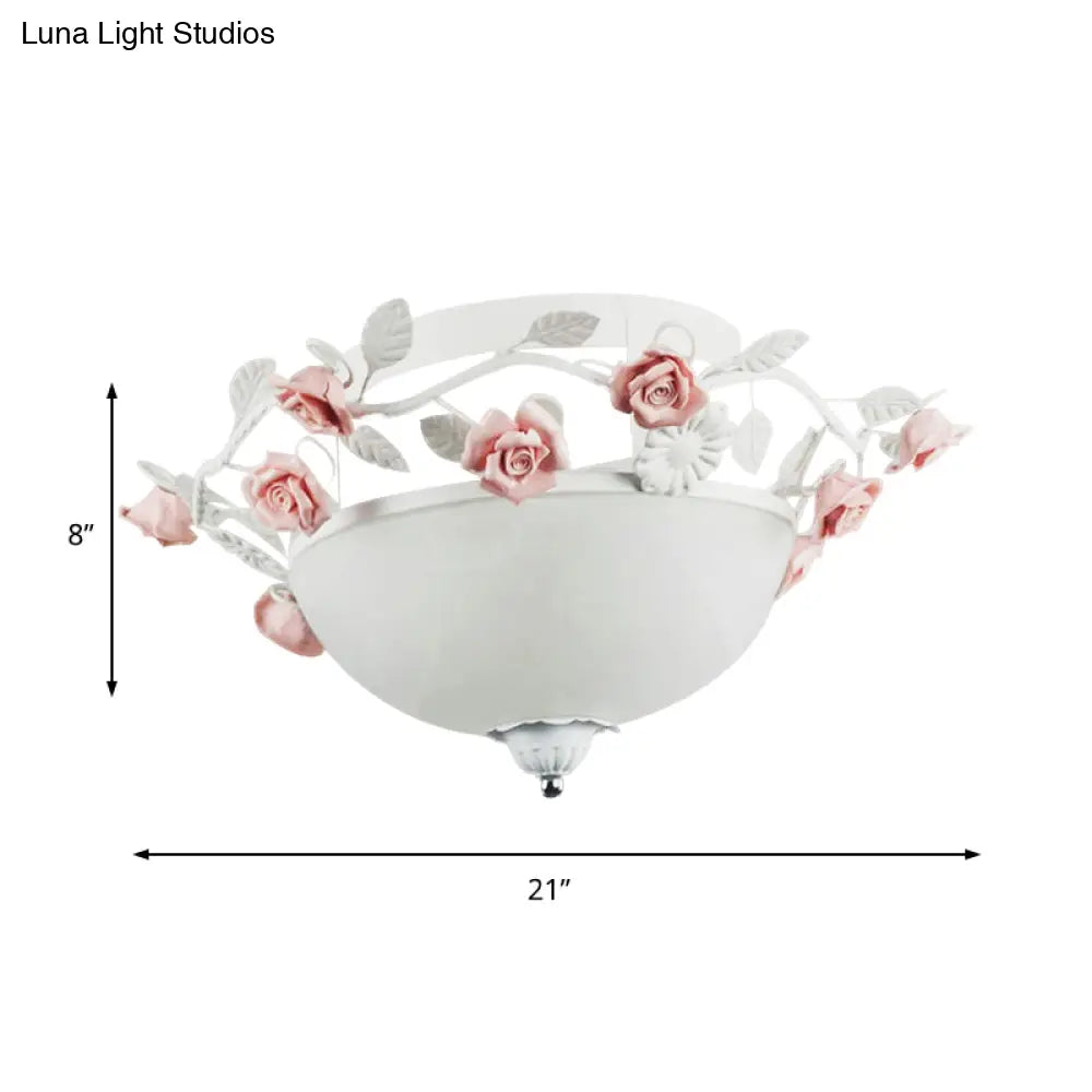 Korean Flower Glass Flush Light For Living Room - 1 Bulb Mount Fixture