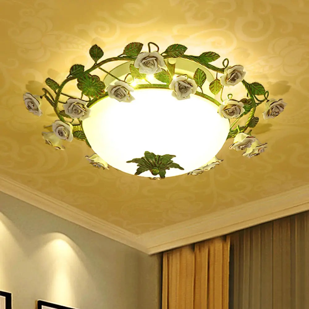 Korean Flower Led Glass Bowl Ceiling Light For Bedroom Semi Flush Mount 16’/19.5’ Wide In White