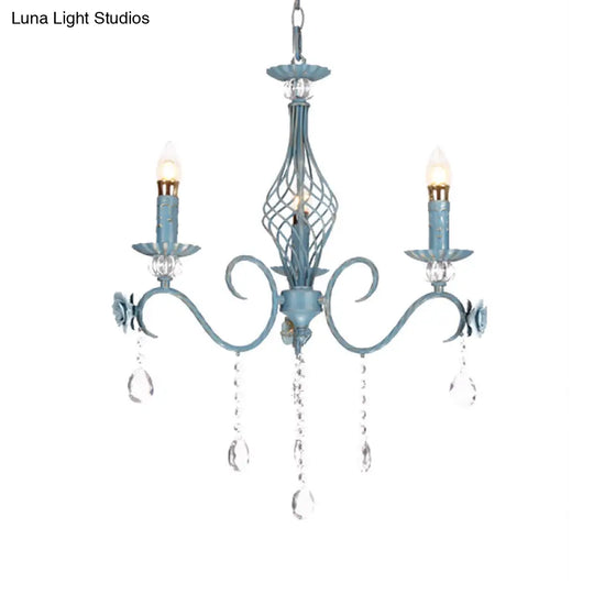 Korean Flower Metal Chandelier With Blue Candlestick Design - Elegant Dining Room Ceiling Lamp