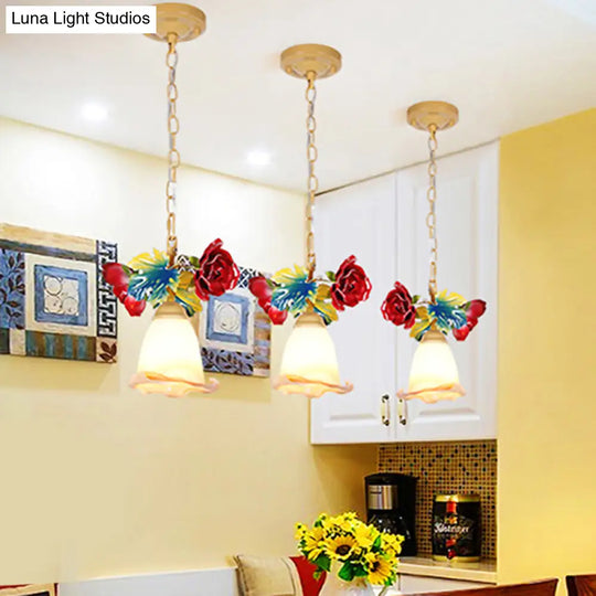 Korean Garden Beige Blossom Suspension Lamp - Elegant 1 Head Pendant Lighting For Restaurants