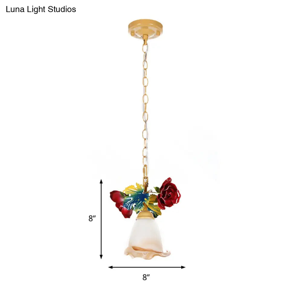 Korean Garden Beige Blossom Suspension Lamp - Elegant 1 Head Pendant Lighting For Restaurants