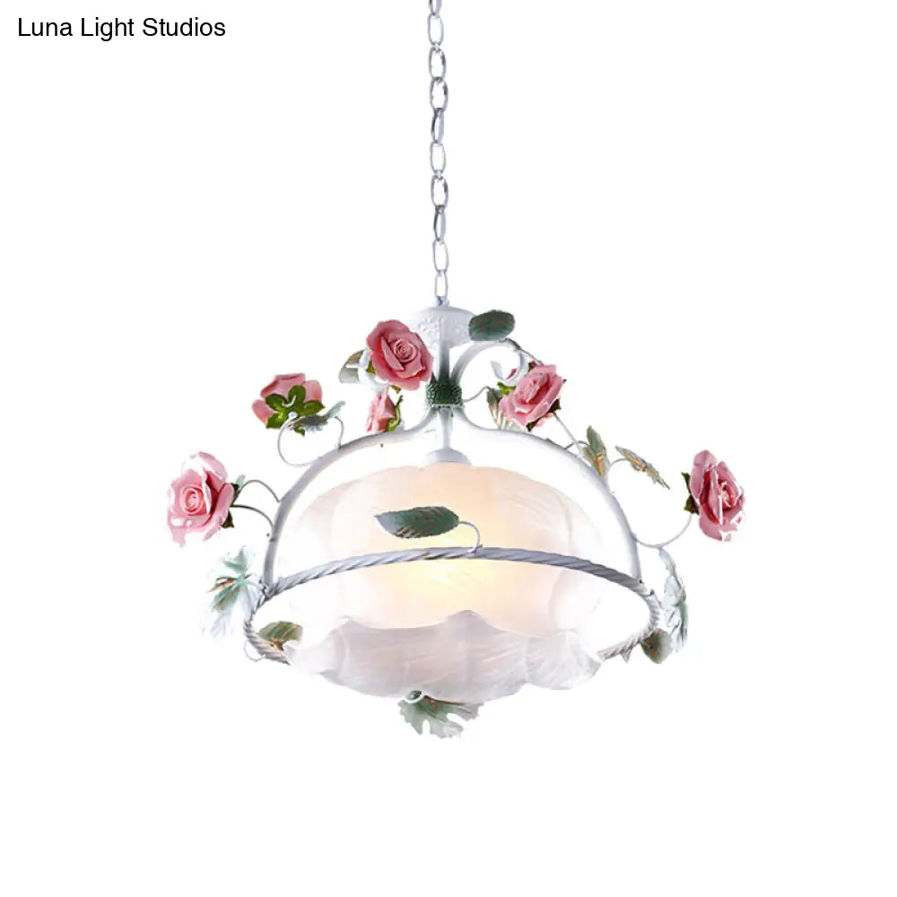 Korean Garden Floral Pendant - White Glass Down Light For Dining Room