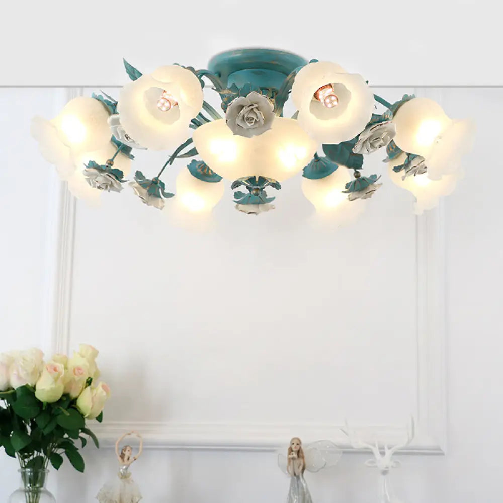 Korean Garden Flower Frost Glass Ceiling Mounted Light For Bedroom 11 / Blue