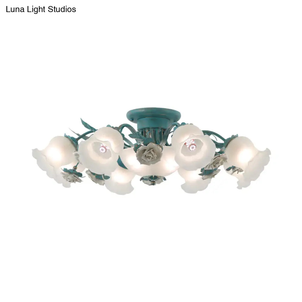 Korean Garden Flower Frost Glass Ceiling Mounted Light For Bedroom