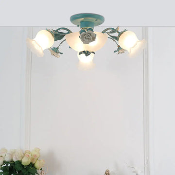 Korean Garden Flower Frost Glass Ceiling Mounted Light for Bedroom