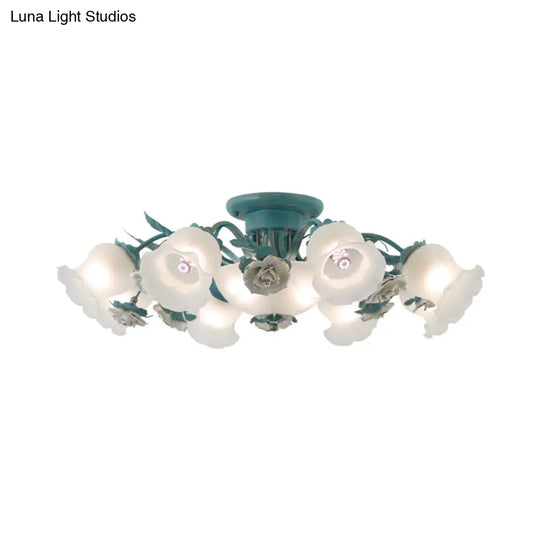 Korean Garden Flower Ceiling Light For Bedroom With Frost Glass Semi-Flush Mount