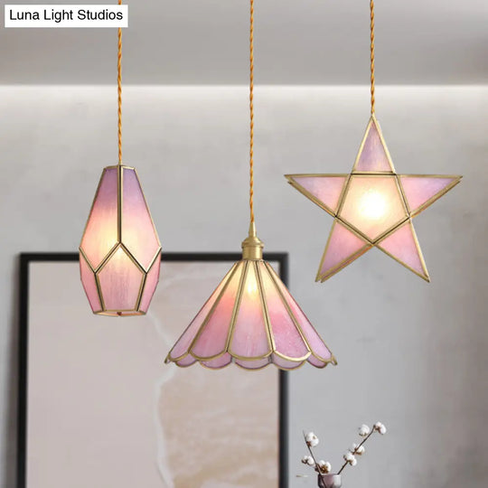 Korean Garden Flowerbud/Scalloped/Asteroidea Pink Glass Pendant Light - Stunning Head Suspension