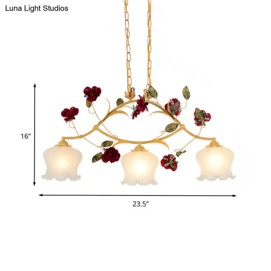 Korean Garden Frosted Glass Dining Room Chandelier Lighting - Ginger Floral Drop Pendant With 2/3