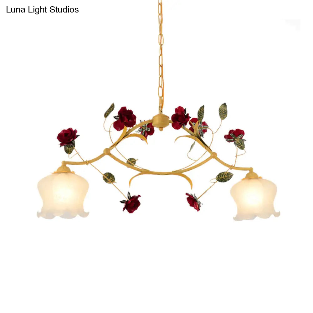 Korean Garden Frosted Glass Dining Room Chandelier Lighting - Ginger Floral Drop Pendant With 2/3