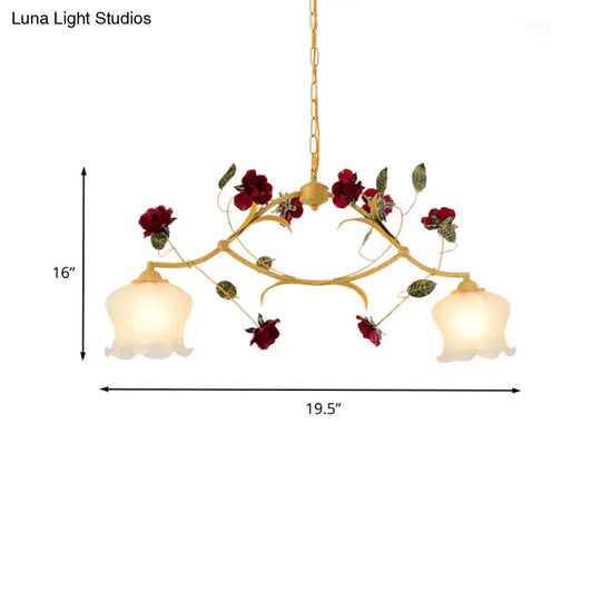 Korean Garden Frosted Glass Dining Room Chandelier Lighting - Ginger Floral Drop Pendant With 2/3