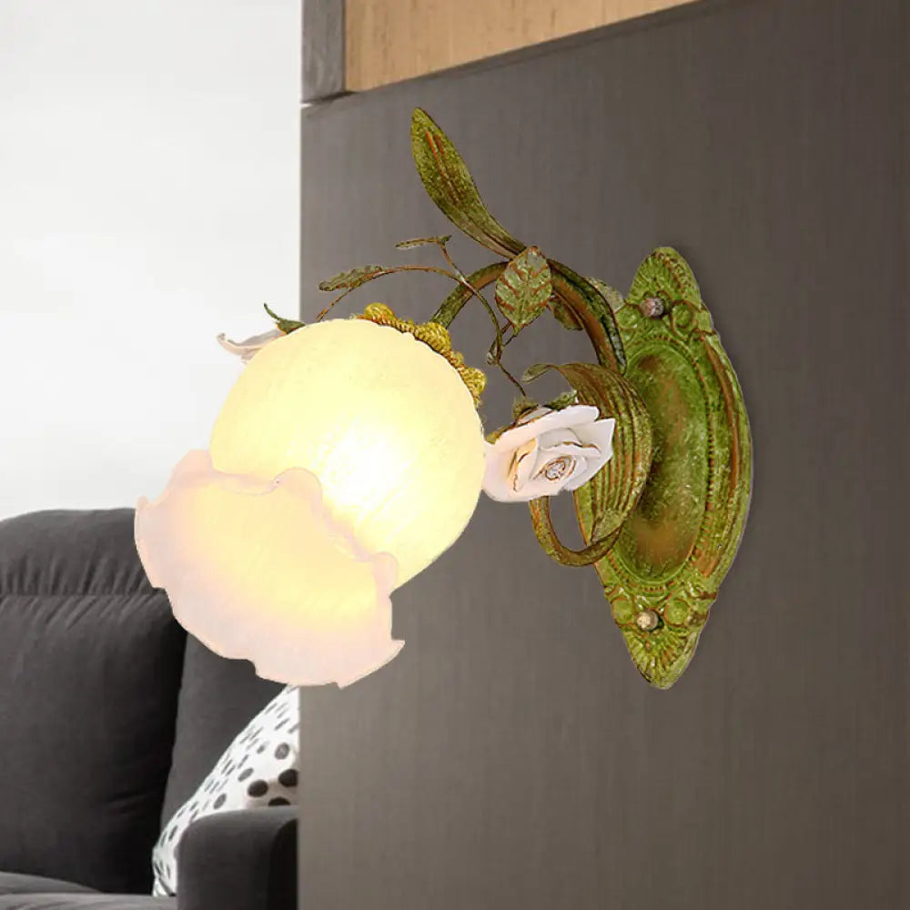 Korean Garden Green Blossom Wall Sconce Cream Glass Hallway Lighting 1 /