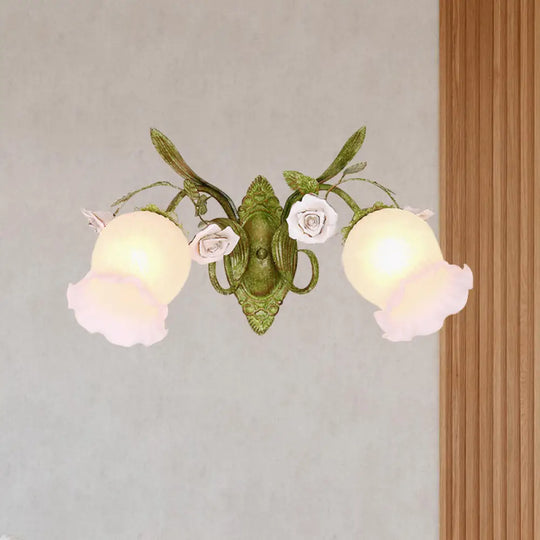 Korean Garden Green Blossom Wall Sconce Cream Glass Hallway Lighting 2 /