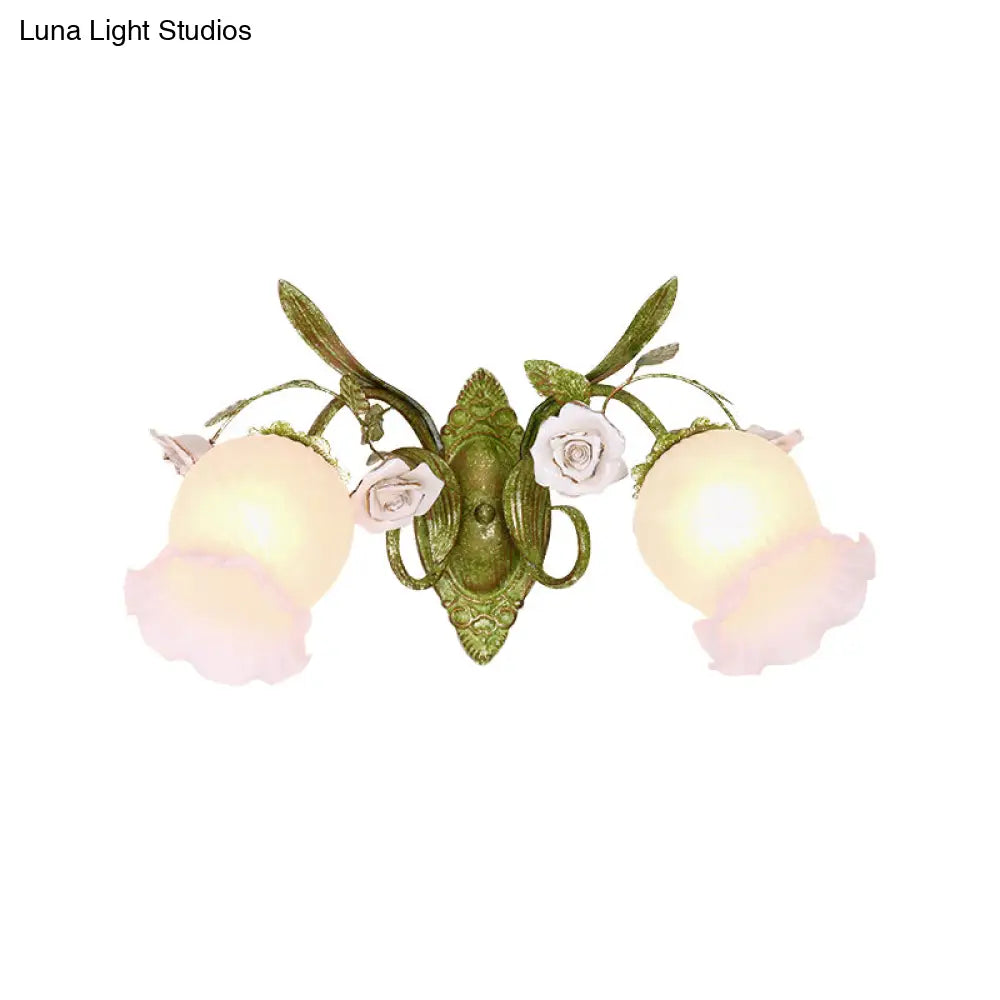 Korean Garden Green Blossom Wall Sconce Cream Glass Hallway Lighting