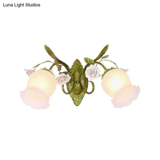 Korean Garden Green Blossom Wall Sconce Cream Glass Hallway Lighting