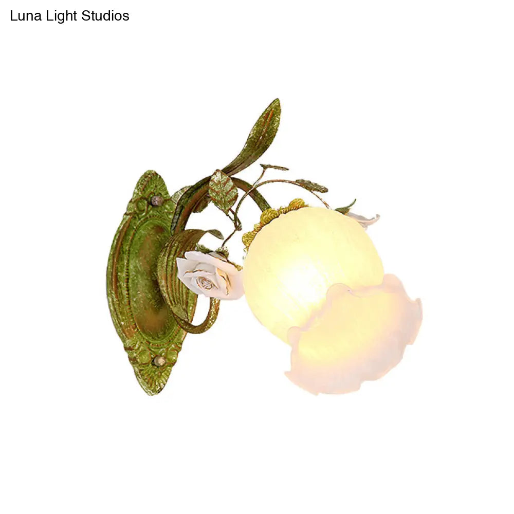 Korean Garden Green Blossom Wall Sconce Cream Glass Hallway Lighting