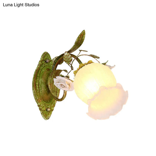 Korean Garden Green Blossom Wall Sconce Cream Glass Hallway Lighting