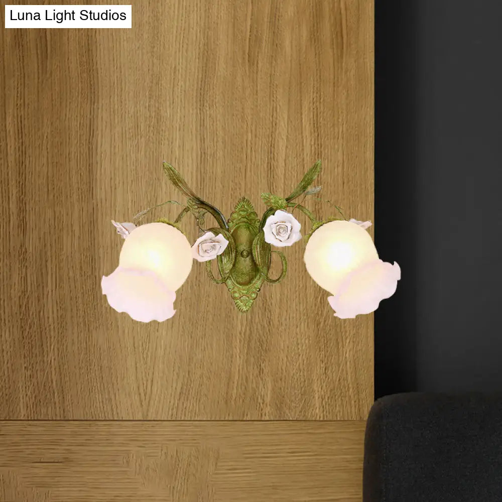 Korean Garden Green Blossom Wall Sconce Cream Glass Hallway Lighting