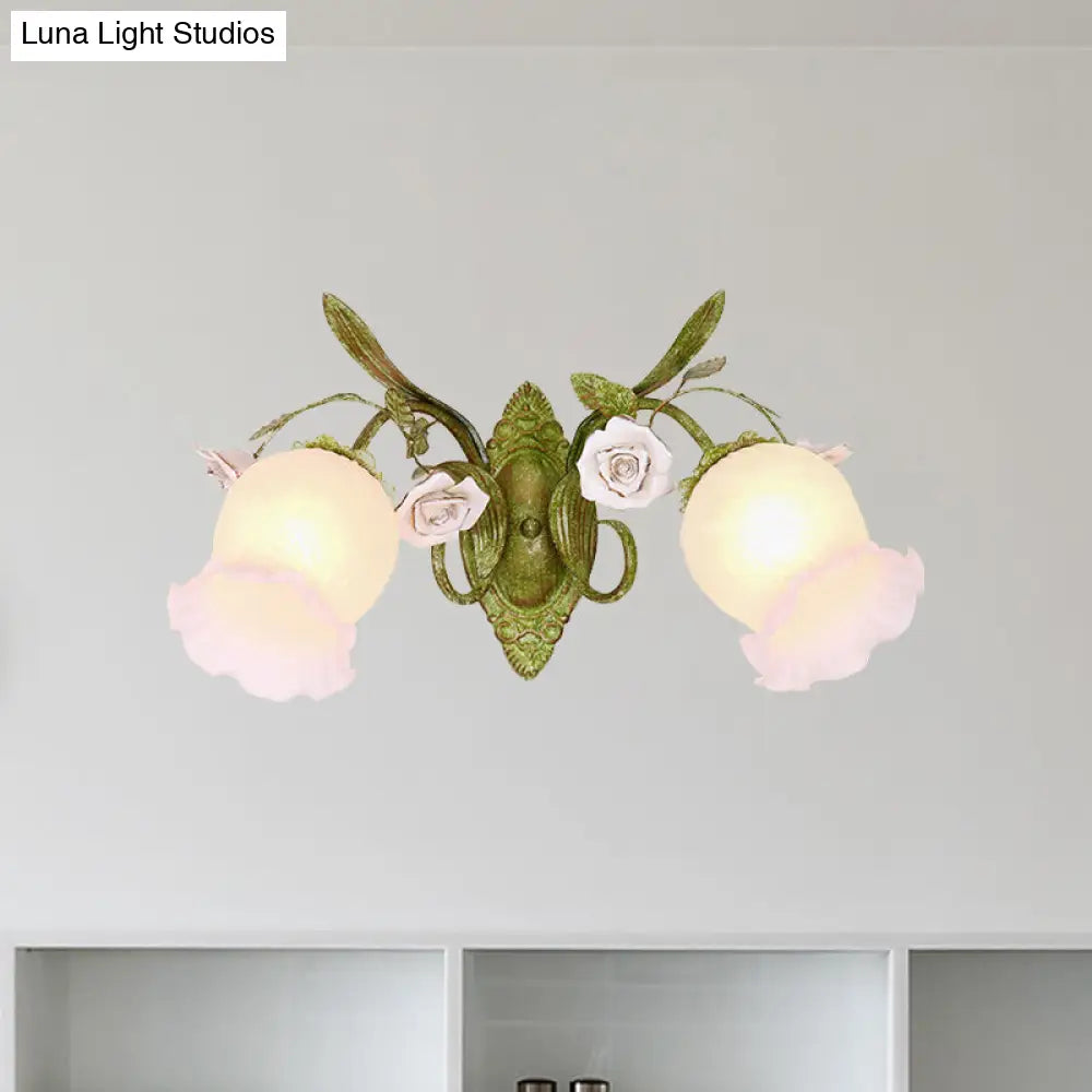 Korean Garden Green Blossom Wall Sconce Cream Glass Hallway Lighting