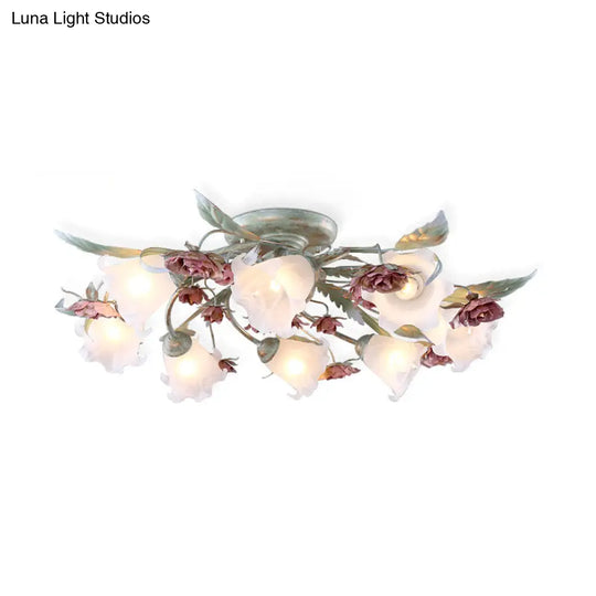 Korean Garden Metal Spiral Ceiling Lighting With Flush Mount - Green & Rose: 3/5/8 Heads Bedroom