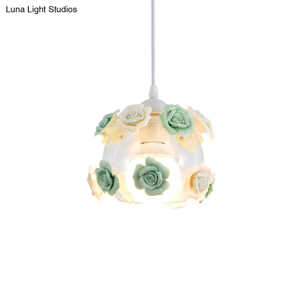 Korean Garden Rose Ceramic Pendant Light Fixture - Stylish And Functional Bedroom Lighting