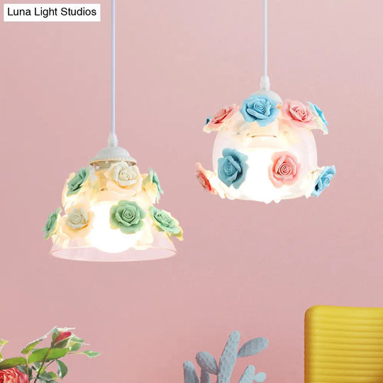 Korean Garden Rose Ceramic Pendant Light Fixture - Stylish And Functional Bedroom Lighting