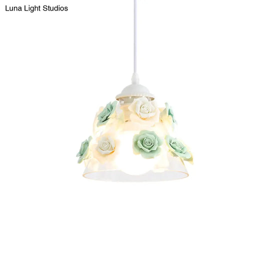 Korean Garden Rose Ceramic Pendant Light Fixture - Stylish And Functional Bedroom Lighting