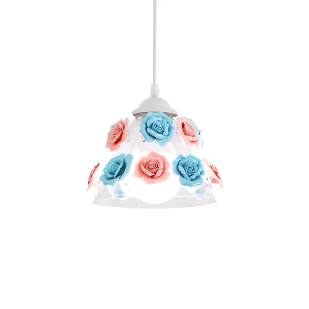 Korean Garden Rose Ceramic Pendant Light Fixture - Stylish And Functional Bedroom Lighting Blue-Pink