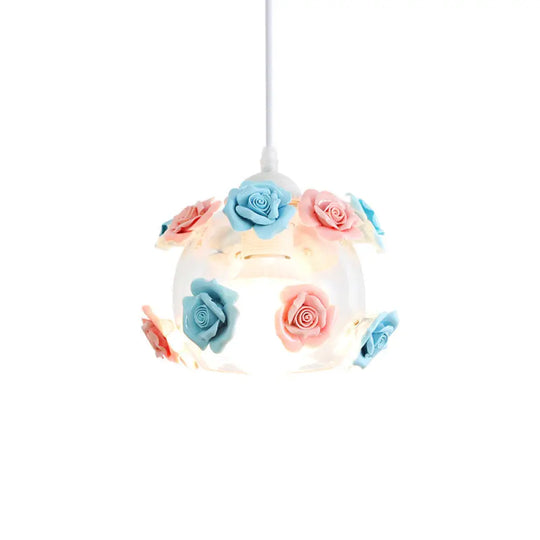 Korean Garden Rose Ceramic Pendant Light Fixture - Stylish And Functional Bedroom Lighting Blue-Pink