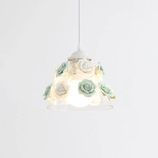 Korean Garden Rose Ceramic Pendant Light Fixture - Stylish And Functional Bedroom Lighting