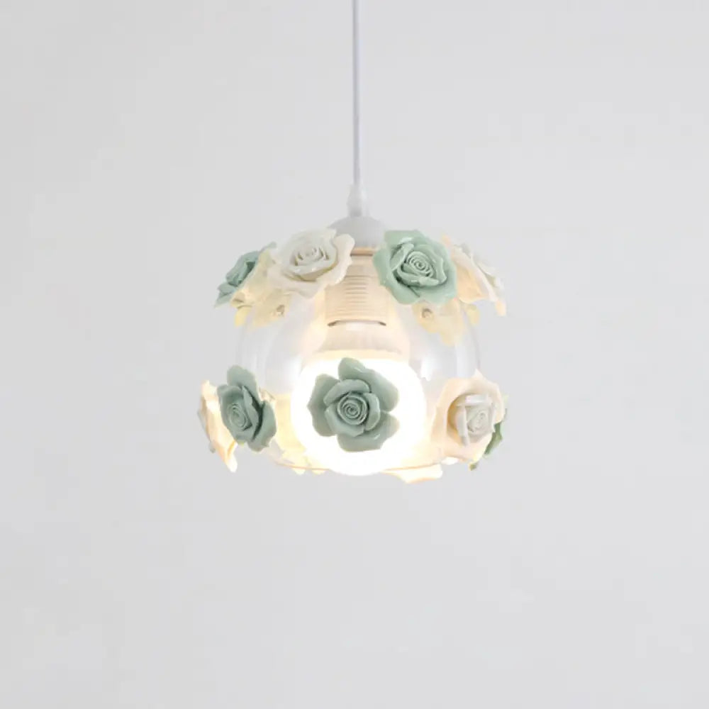 Korean Garden Rose Ceramic Pendant Light Fixture - Stylish And Functional Bedroom Lighting