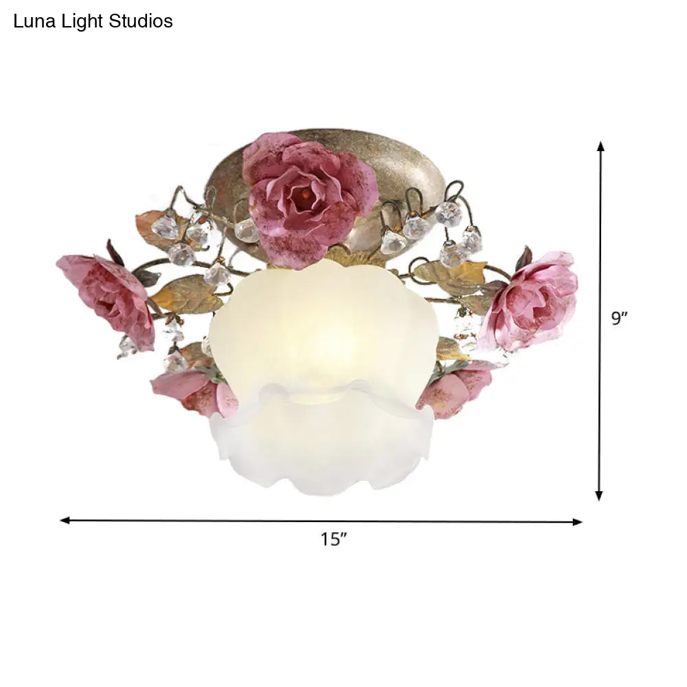 Korean Garden Scalloped Metal Ceiling Lamp - White 1 - Light Hall Flower Fixture