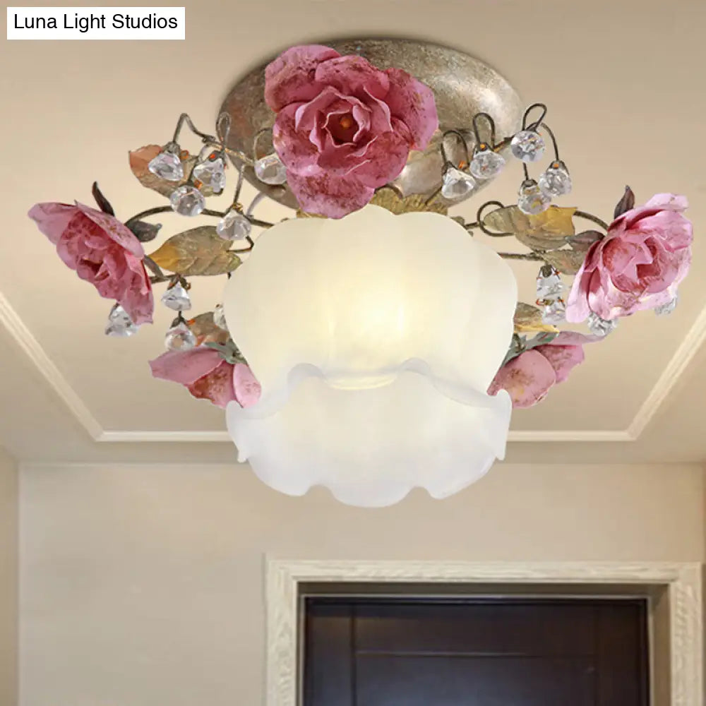 Korean Garden Scalloped Metal Ceiling Lamp - White 1 - Light Hall Flower Fixture