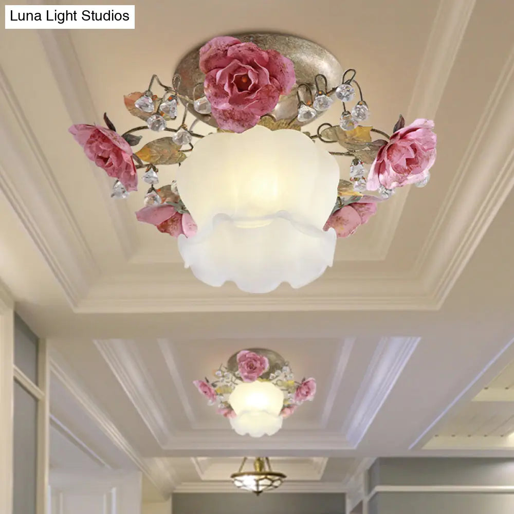 Korean Garden Scalloped Metal Ceiling Lamp - White 1 - Light Hall Flower Fixture