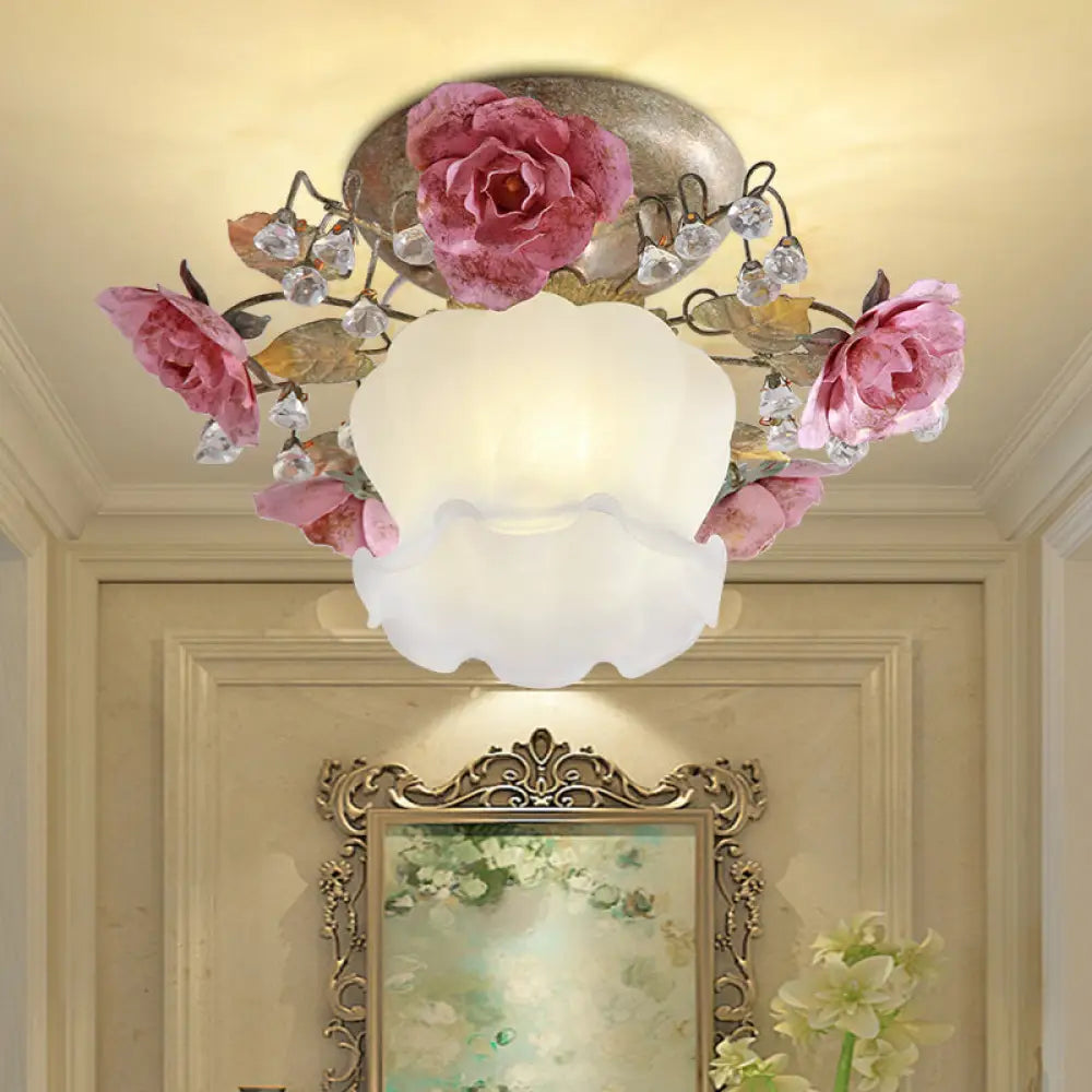 Korean Garden Scalloped Metal Ceiling Lamp - White 1 - Light Hall Flower Fixture