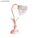 Korean Opal Glass Pink Lily Table Lamp - Elegant Nightstand Light For Single Bedrooms