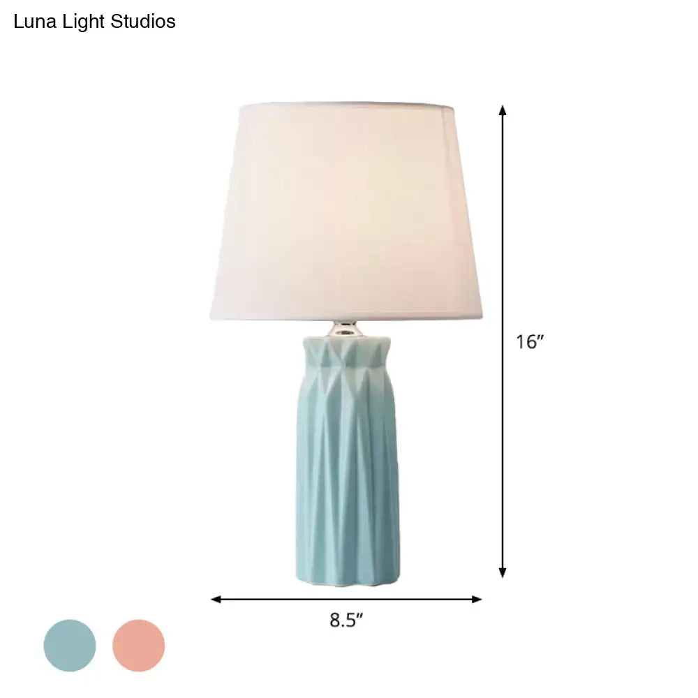 Modern Fabric Cone Led Night Table Lamp - 1-Bulb Pink/Blue Ceramic Base