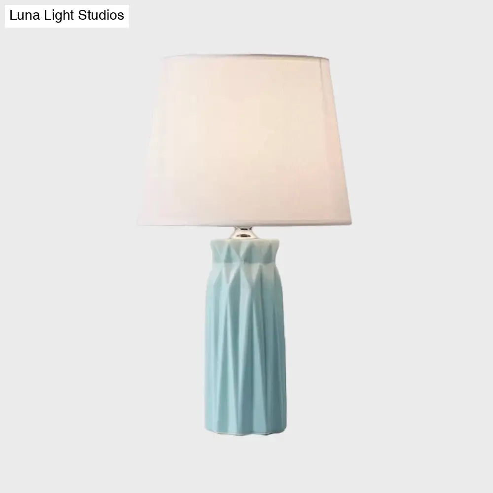 Modern Fabric Cone Led Night Table Lamp - 1-Bulb Pink/Blue Ceramic Base