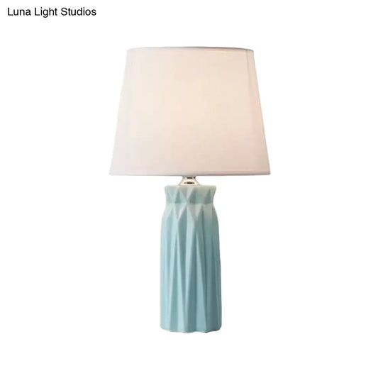 Ksora - Pink/Blue Fabric Cone Reading Light Modernism 1-Bulb Night Table Lamp With Ceramic Base