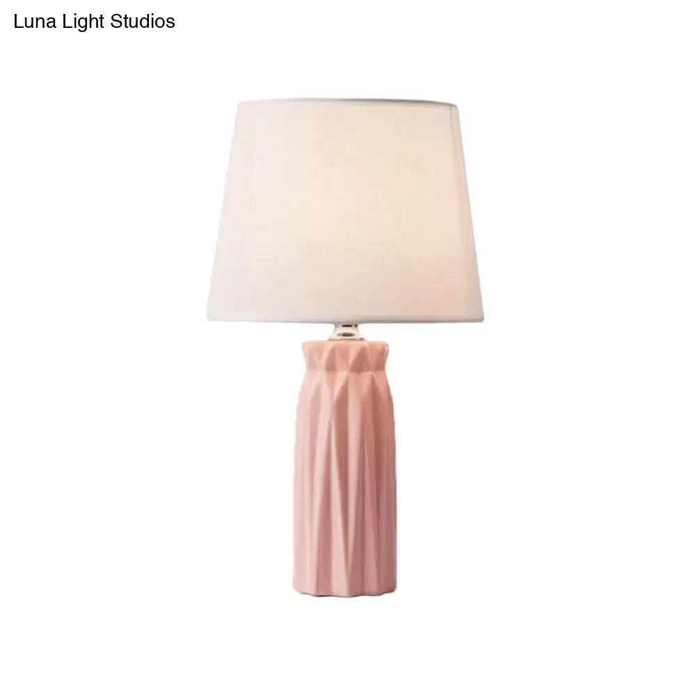 Modern Fabric Cone Led Night Table Lamp - 1-Bulb Pink/Blue Ceramic Base