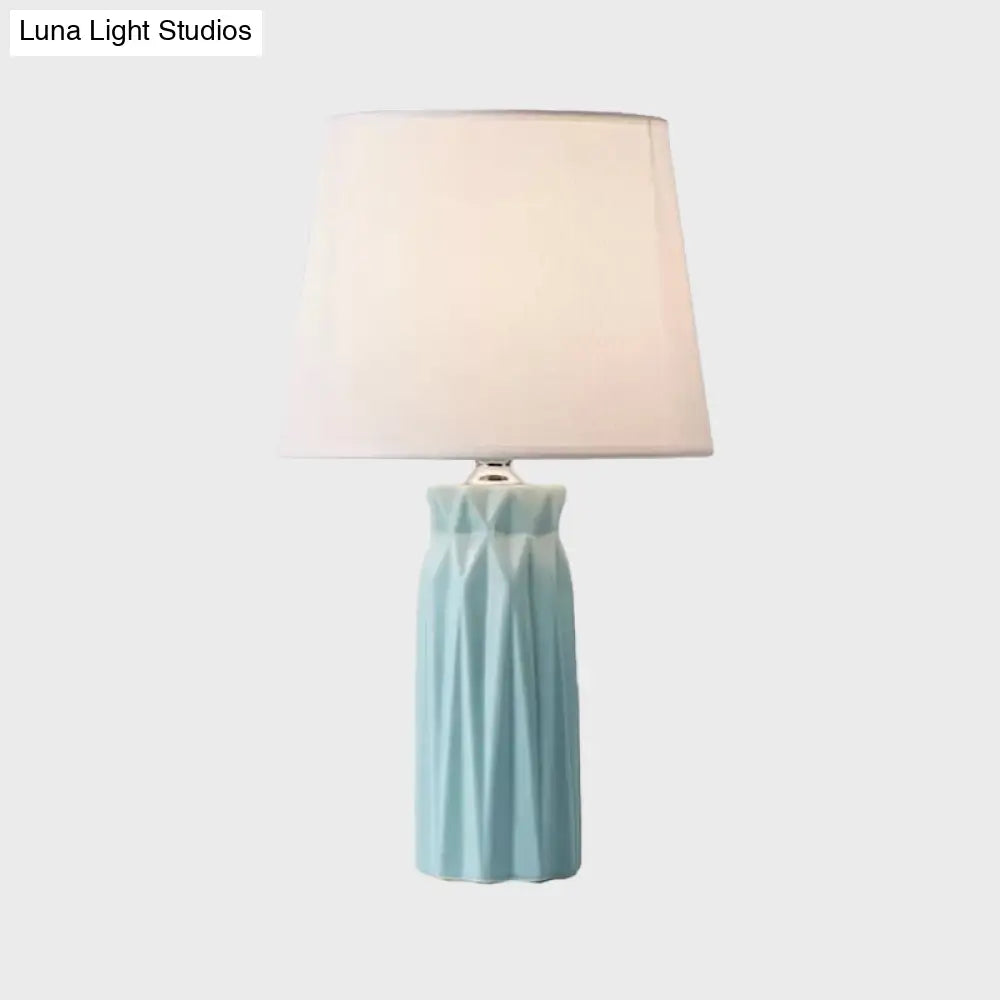 Ksora - Pink/Blue Fabric Cone Reading Light Modernism 1-Bulb Night Table Lamp With Ceramic Base