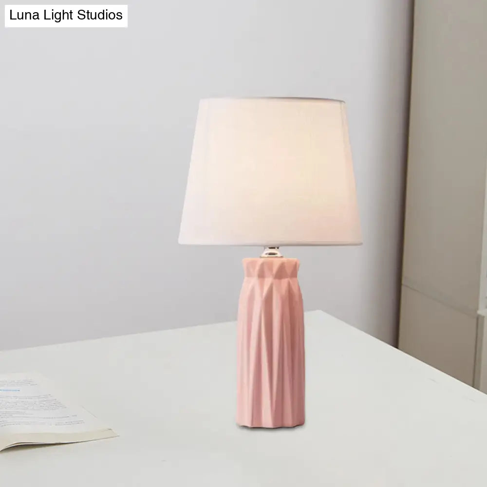 Ksora - Pink/Blue Fabric Cone Reading Light Modernism 1-Bulb Night Table Lamp With Ceramic Base