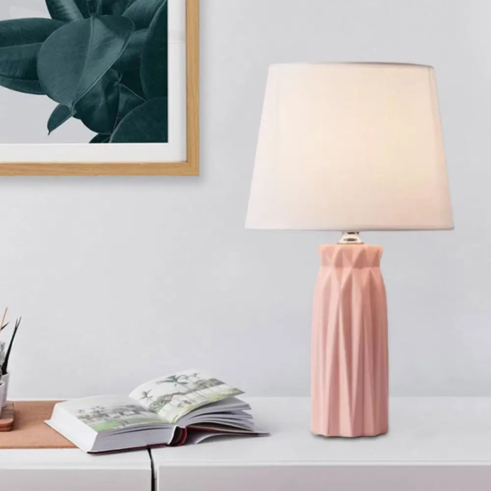 Ksora - Pink/Blue Fabric Cone Reading Light Modernism 1-Bulb Night Table Lamp With Ceramic Base Pink