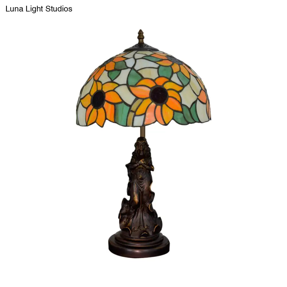 Ksora - Sunflower Orange Glass Table Light Victorian Style Nightstand Lamp