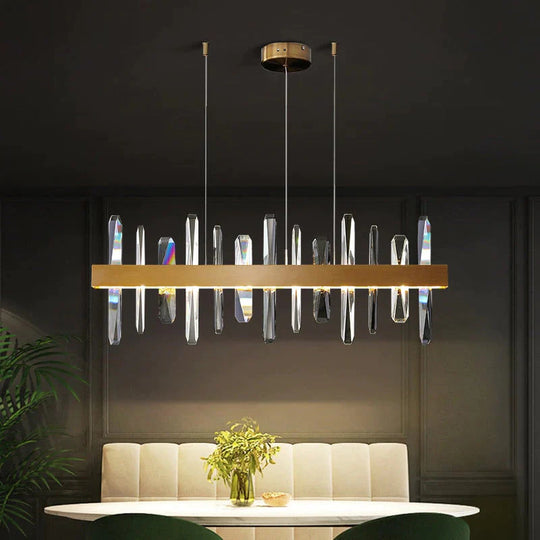 Kyala - Modern Rectangle Gold Crystal Chandelier L80Cm / Warm Light (3000K) Lamp